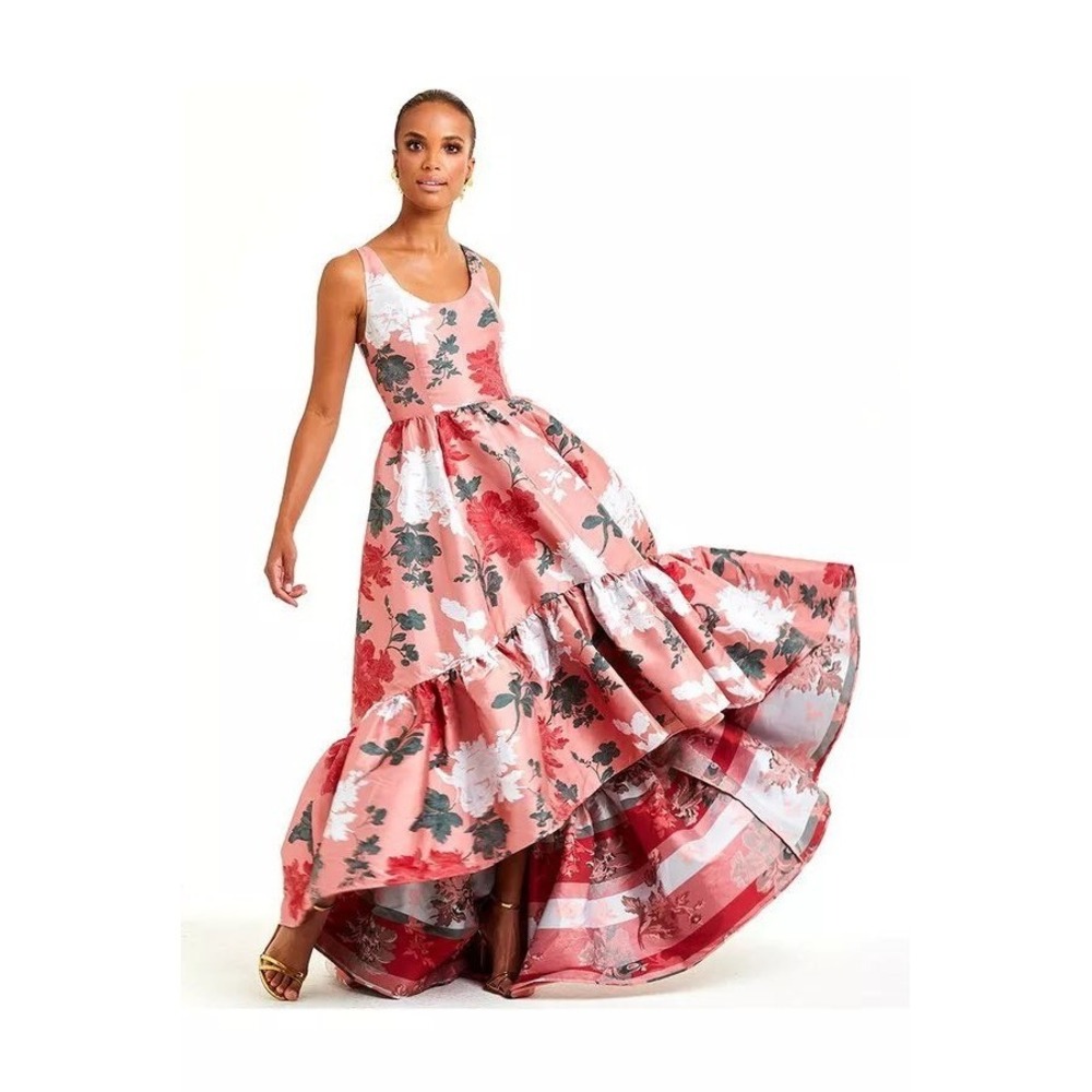 Mestiza New York NEW Valentina Pink Floral Jacquard High Low Gown - Size 4